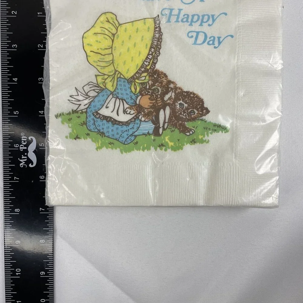 GRACELINE Luncheon Napkins Open 25 “Have A Happy Day” Girl With Kittens VINTAGE